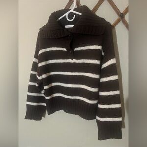 Altar'd State Chocolate and Cream Striped Cowl Neck Sweater